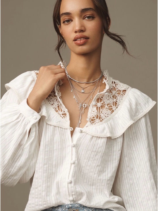Pilcro Tops - Pilcro Long Sleeve Eyelet Cutwork Blouse